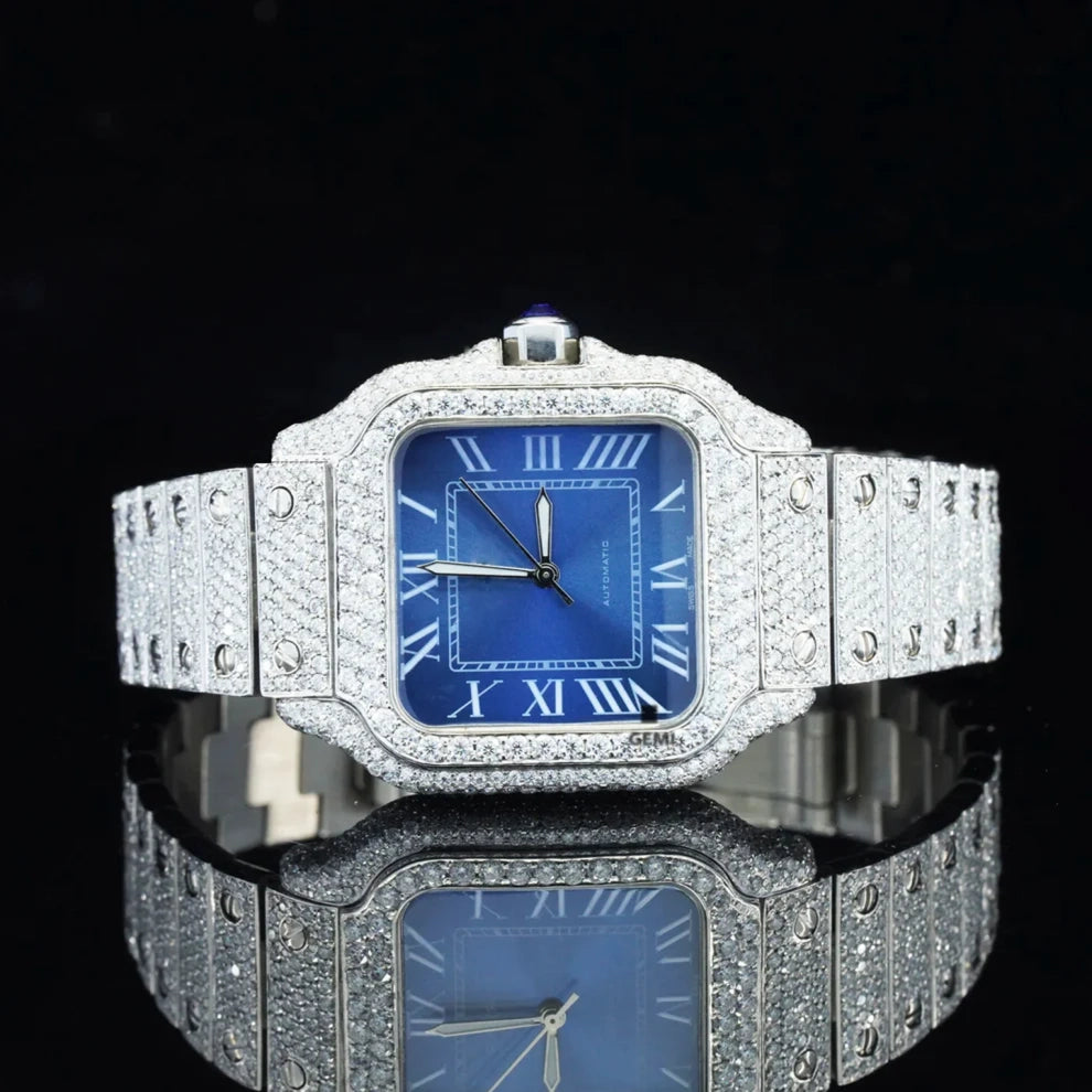 Men's Blue Dial VVS Moissanite Hip Hop Rapper Watch