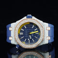 Blue Dial VVS Moissanite Bezel Diamond Stainless Steel Watch