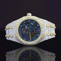 Fully Studded Iced Out Blue Skeleton Bussed Down Watch