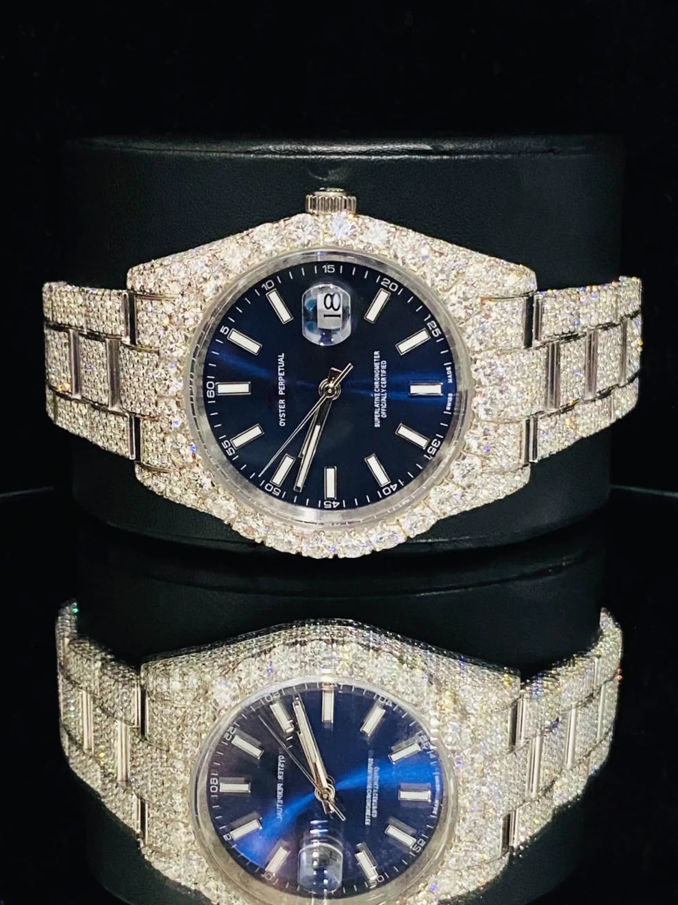 41MM Royal Blue Fully Ice Out Bezel Dial Moissanite Watch