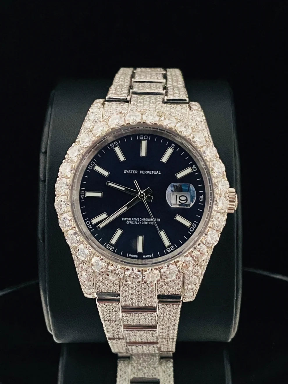 41MM Royal Blue Fully Ice Out Bezel Dial Moissanite Watch