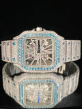 Luxury Skeleton Dial VVS Sky Blue Moissanite Diamond Watch