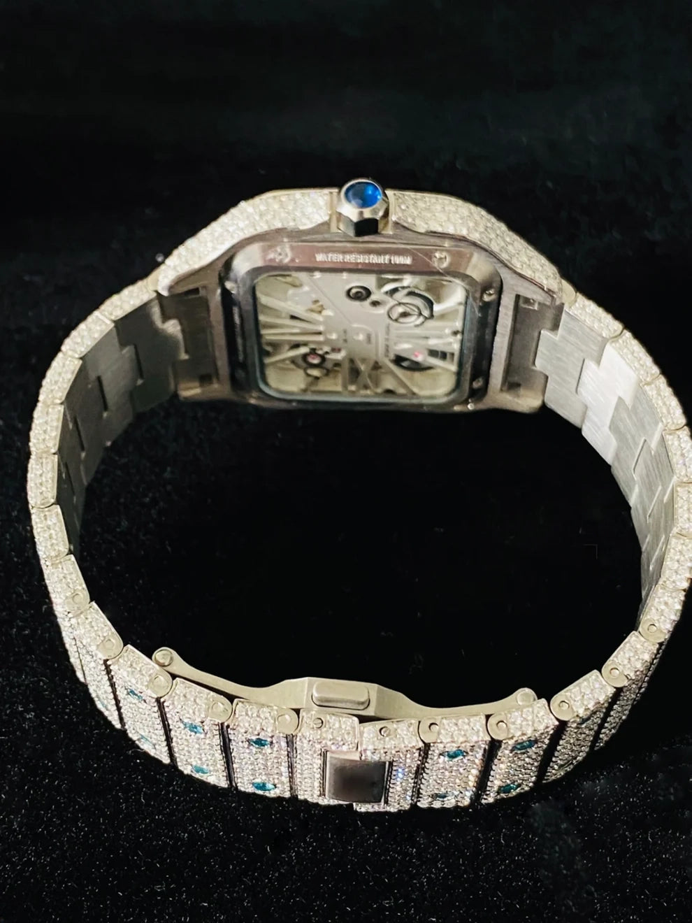 Luxury Skeleton Dial VVS Sky Blue Moissanite Diamond Watch