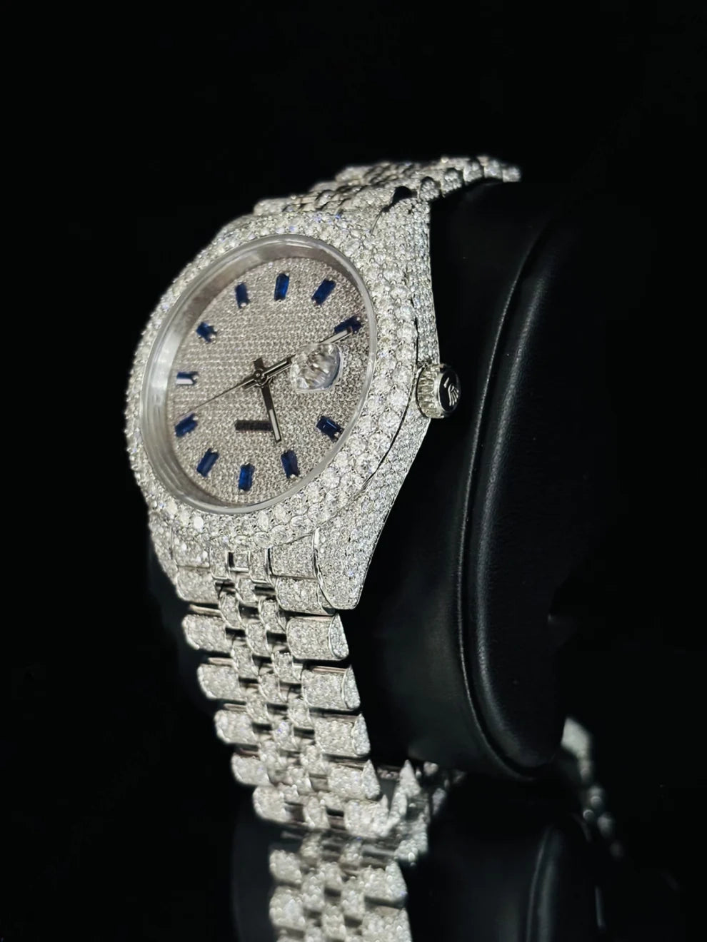 Blue Baguette Bar Jubilee Strap Studded Moissanite Watch