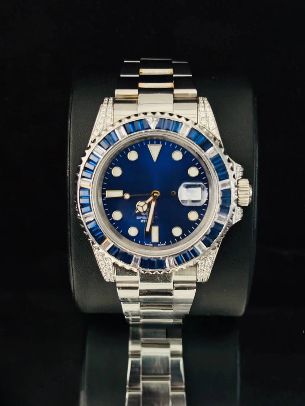 Blue Dial Moissanite Stainless Steel Iced Out Watch