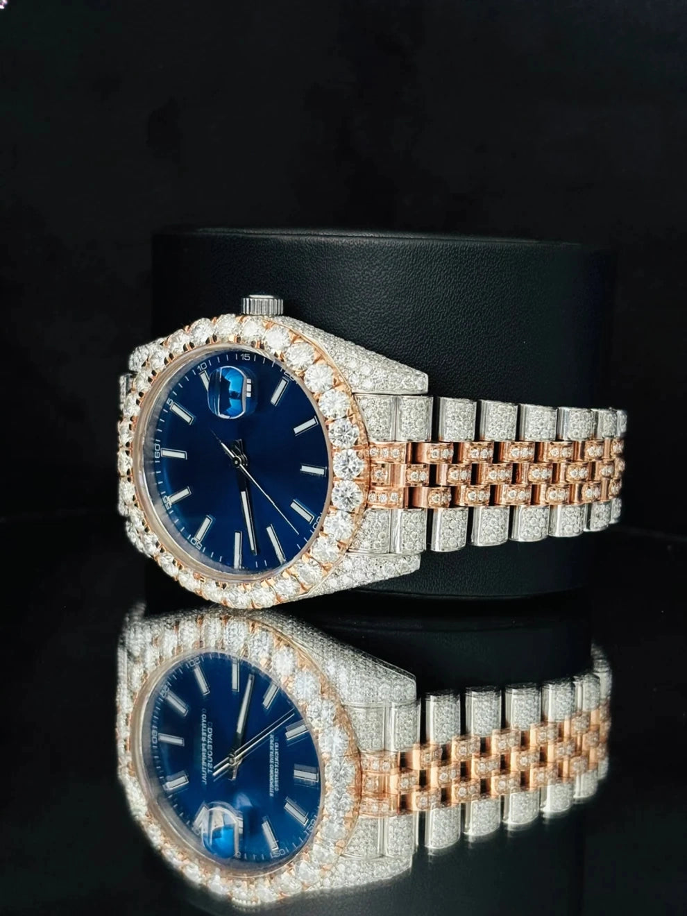 41MM White Bar Blue Dial Moissanite Watch for Men