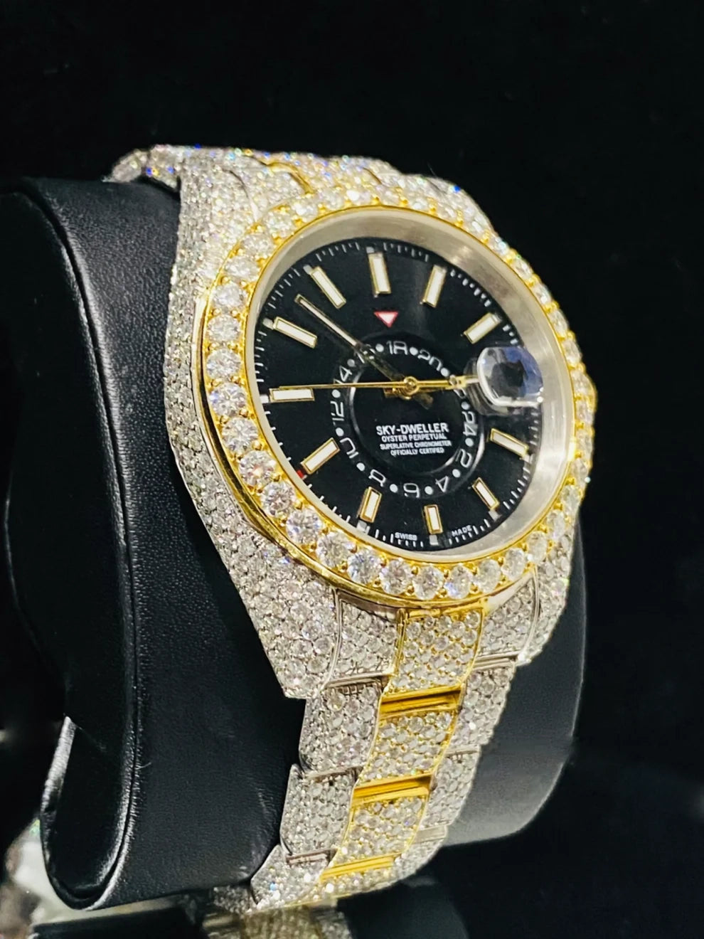 Dual Tone Black Dial Sky Dweller Moissanite Diamond Watch