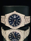 41MM Royal Blue Fully Ice Out Bezel Dial Moissanite Watch