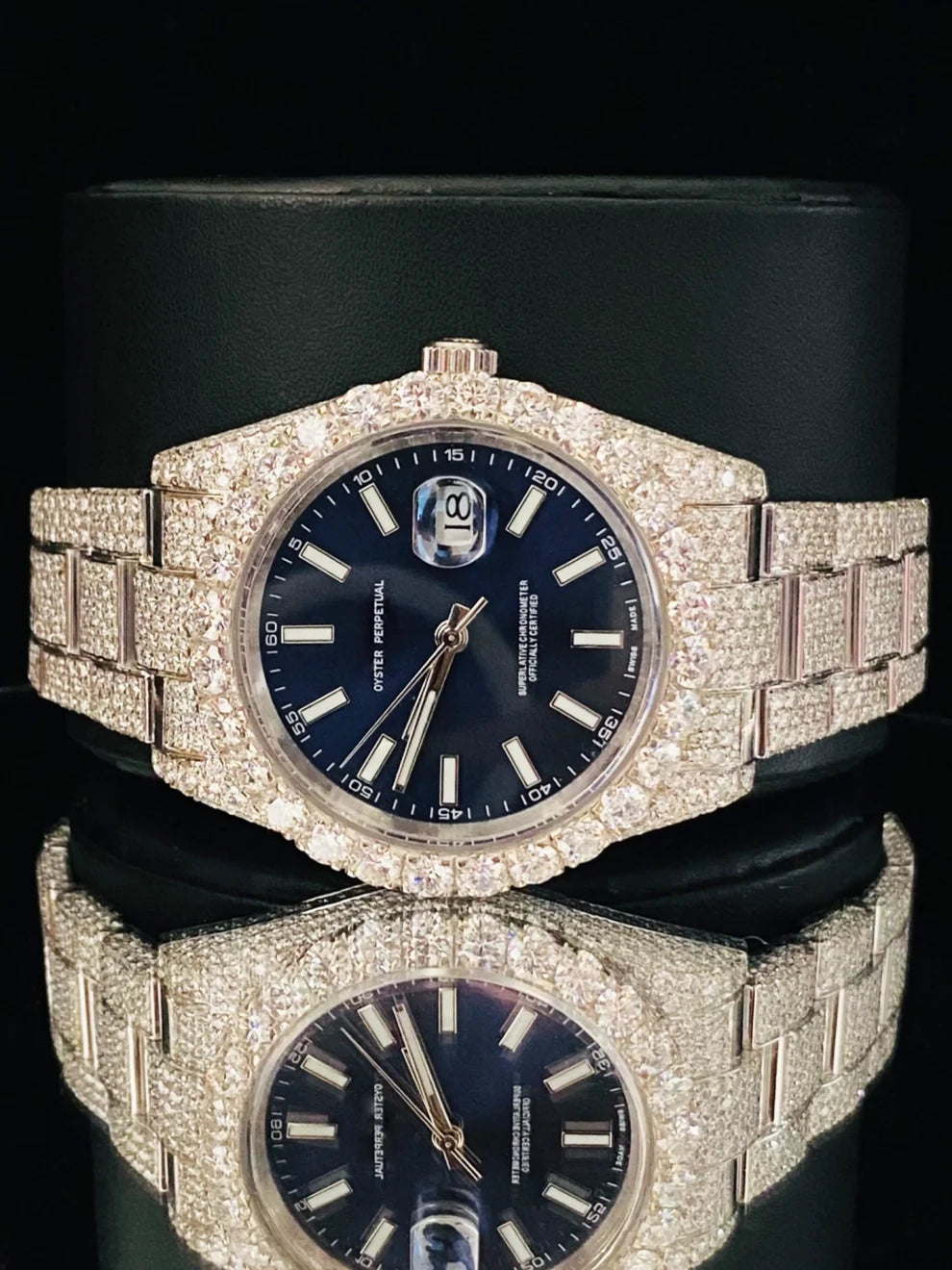 41MM Royal Blue Fully Ice Out Bezel Dial Moissanite Watch