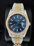 Dual Tone Blue Dial Moissanite Watch With Jubilee Belt