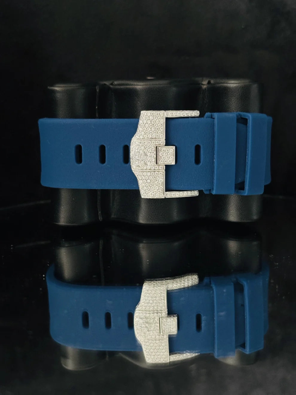 Blue Silicon Strap Fully Face Dial Moissanite Diamond Watch
