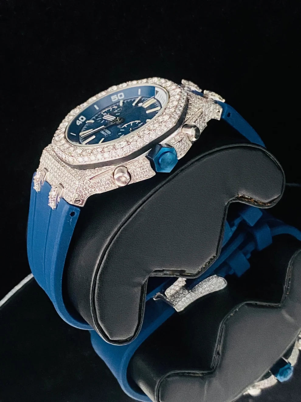 Bezel Dial Royal Blue Silicon Strap Hip Hop Moissanite Watch