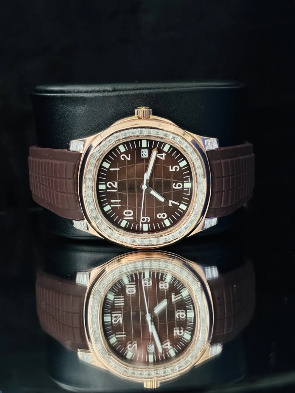 Brown Dial Baguette Diamond Moissanite Watch for Men