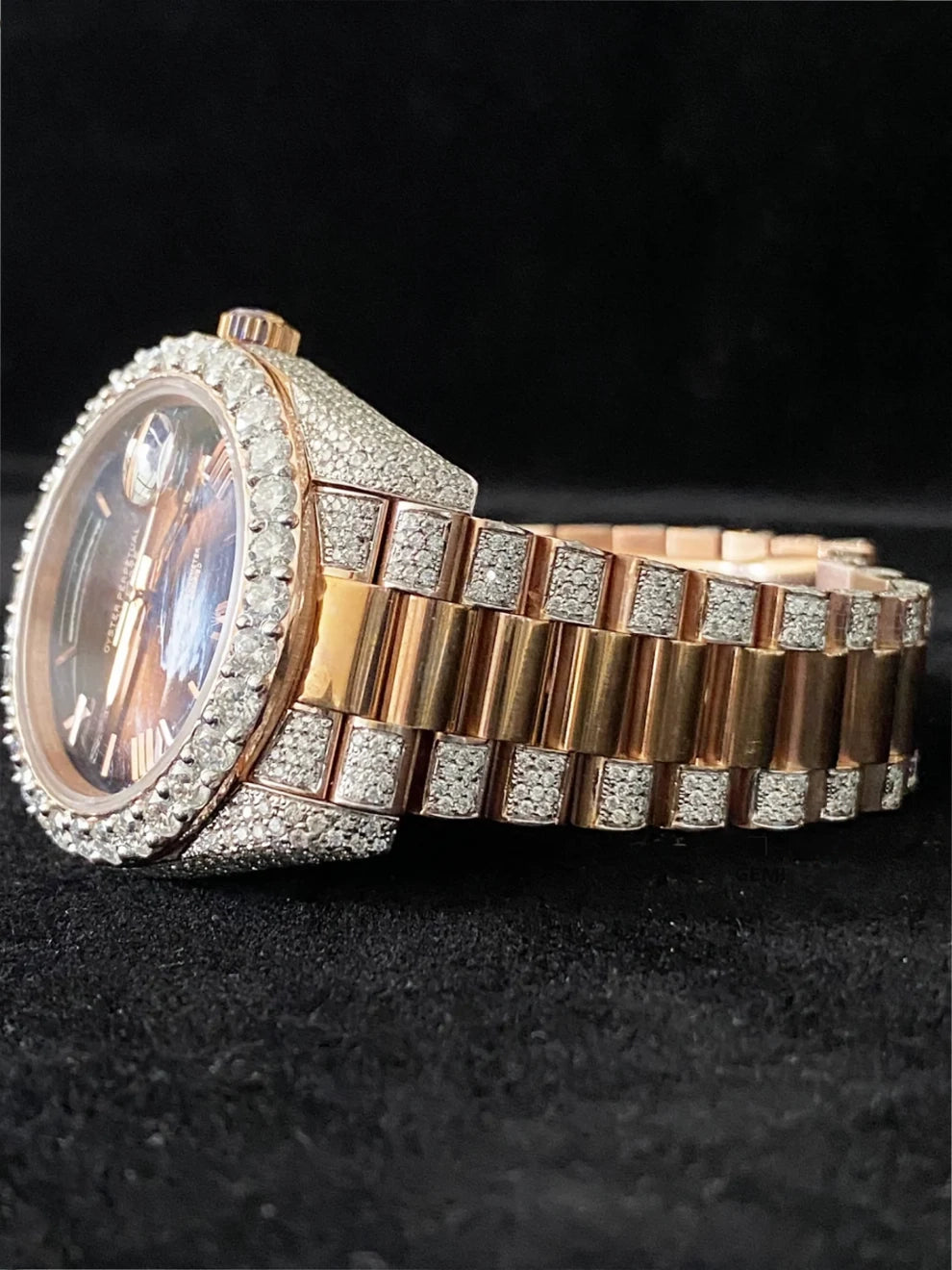 Chocolate Dial Roman Number Diamond Moissanite Watch