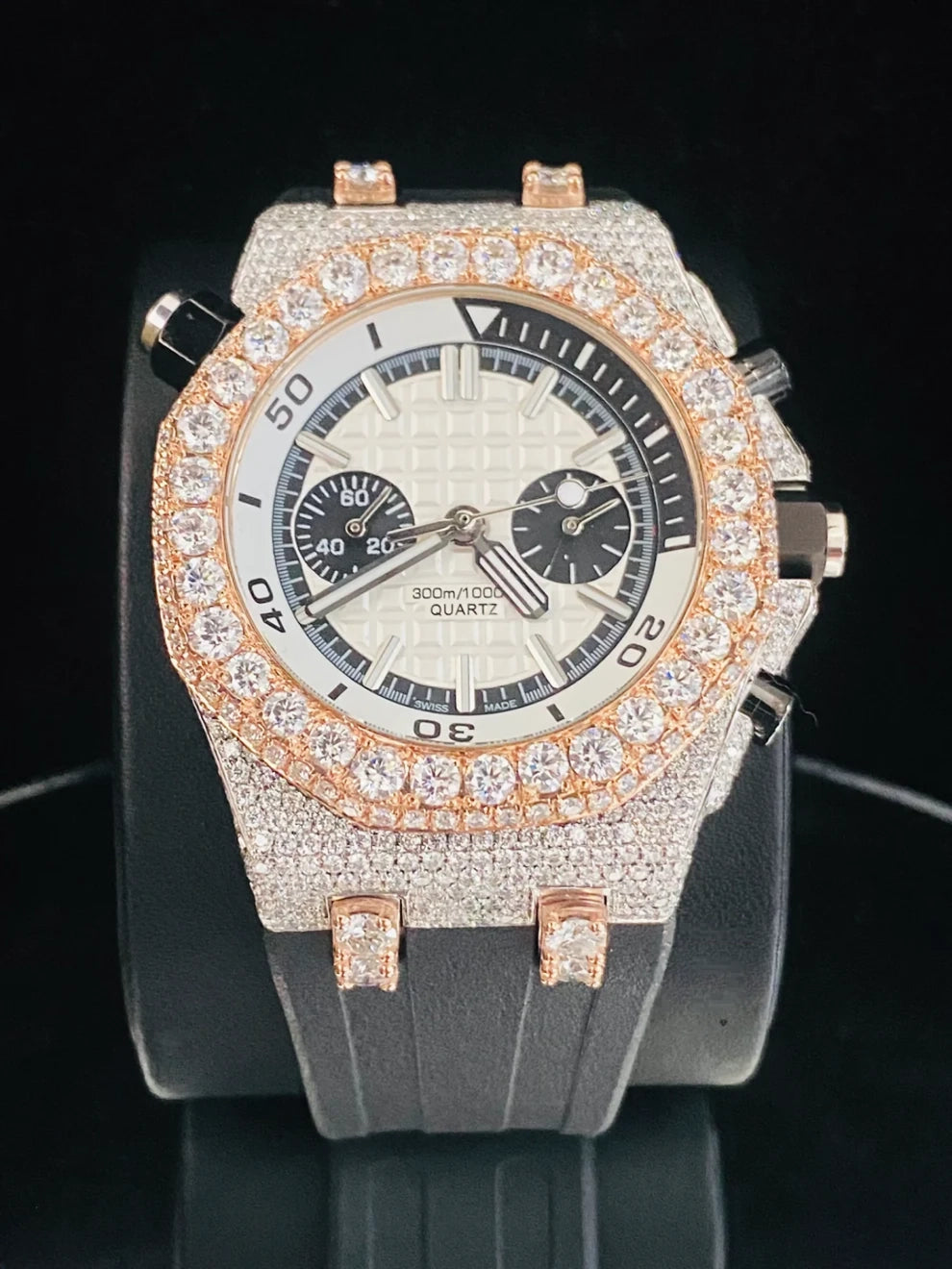 Black Silicon Belt Fully Bezel Dial Diamond Moissanite Watch