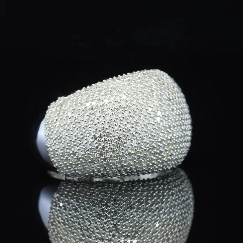 side view of the Chunky silver pave diamond ring