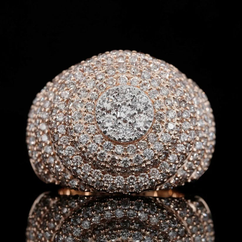 front view of the Rose gold pave diamond dome ring
