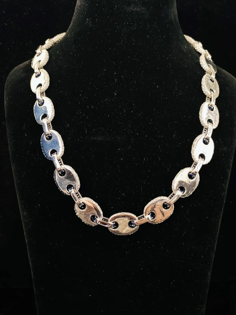 back view of the Solid silver mariner link necklace with diamond accents