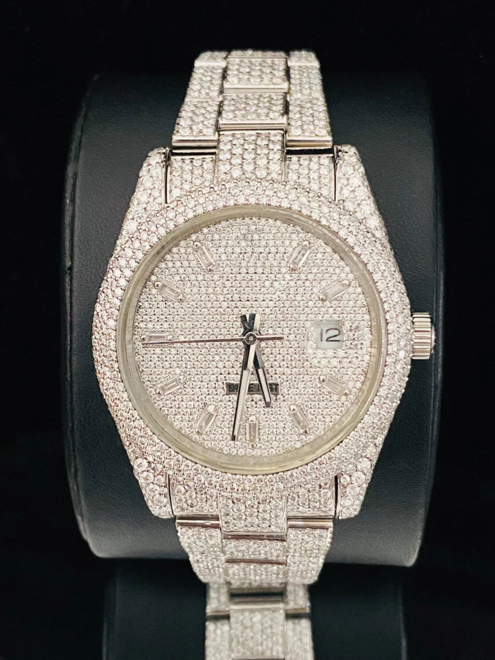 Baguette Dial Bust Down Moissanite Diamond Studded Watch