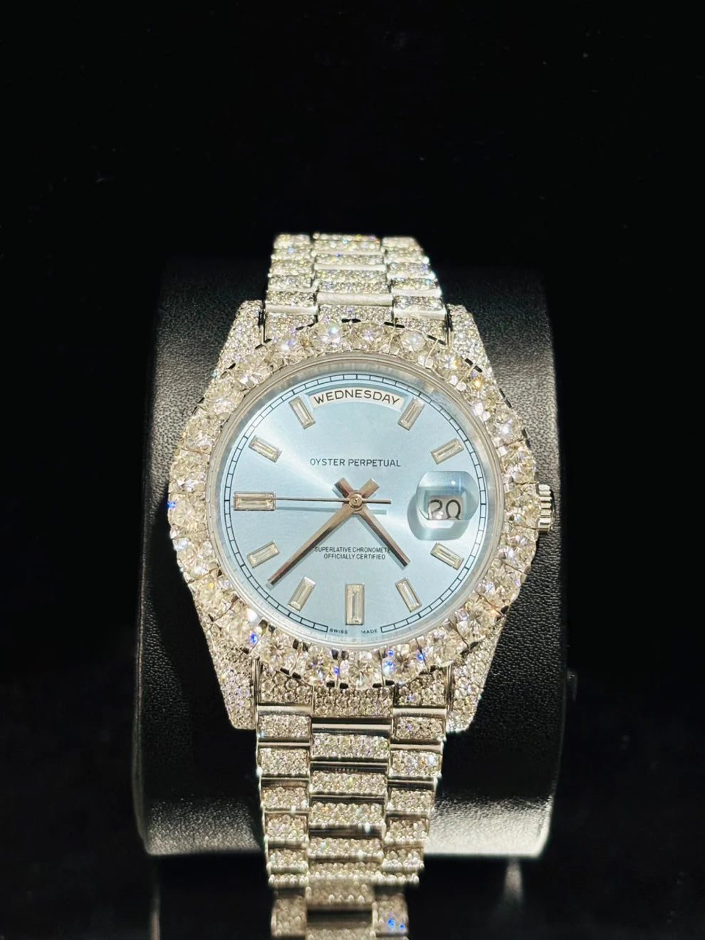 Sky Blue Dial Big Bezel Iced Out Hip Hop Moissanite Watch