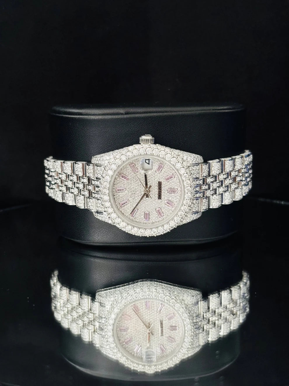 Baguette Bar Jubilee Strap Fully Studded Moissanite Watch
