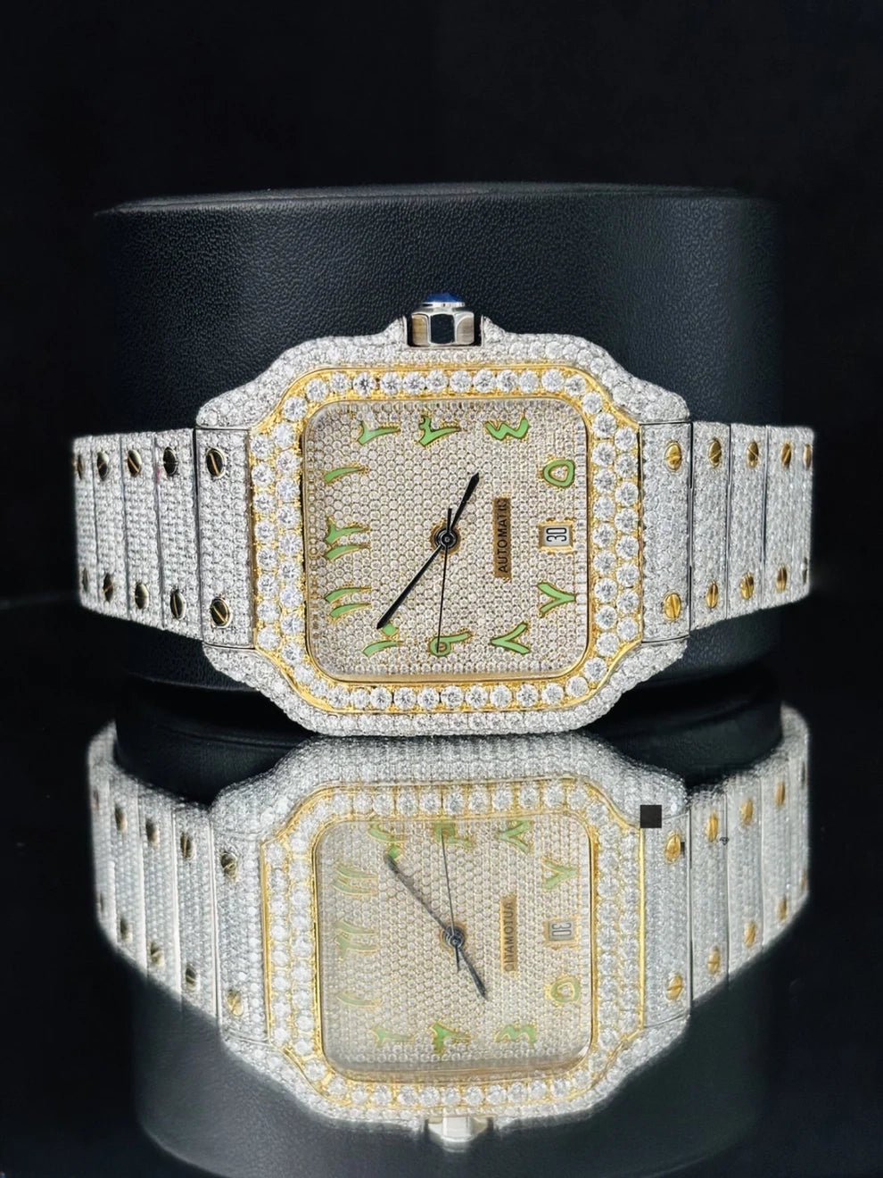 Two Tone Parrot Arabic Number Iced Out Moissanite Watch