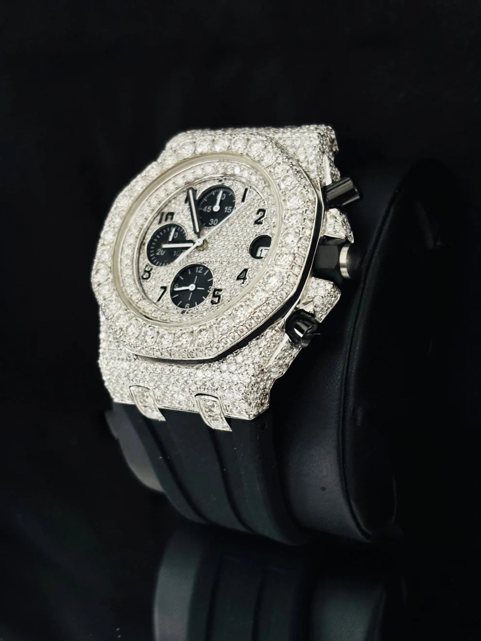 Multi Chronograph Rubber Straps Iced Out Moissanite Watch