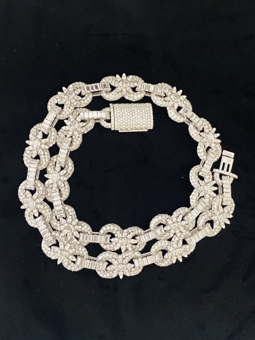 Iced out silver infinity link chain necklace encrusted with pave diamonds