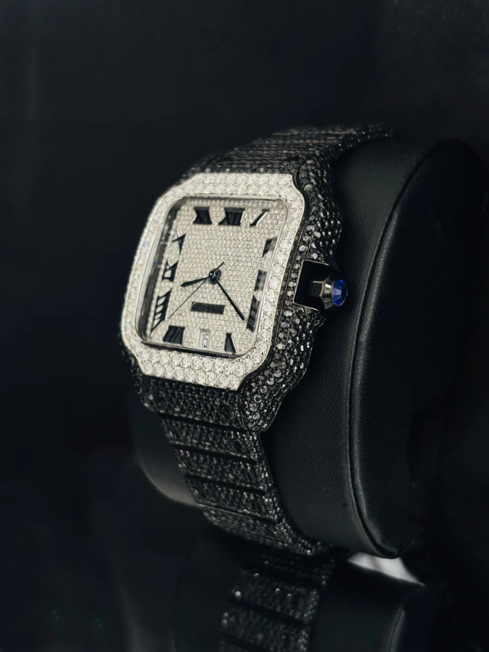 41MM White & Black Diamond Bust Down Moissanite Watch