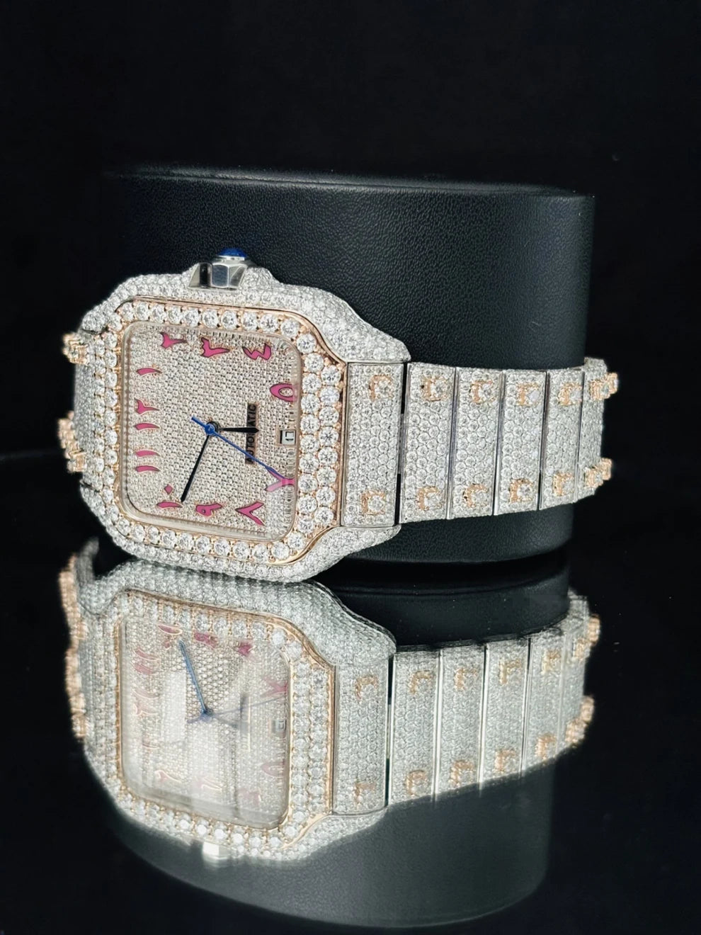 Rose Gold Plated Fully Studded Moissanite Watch For Men