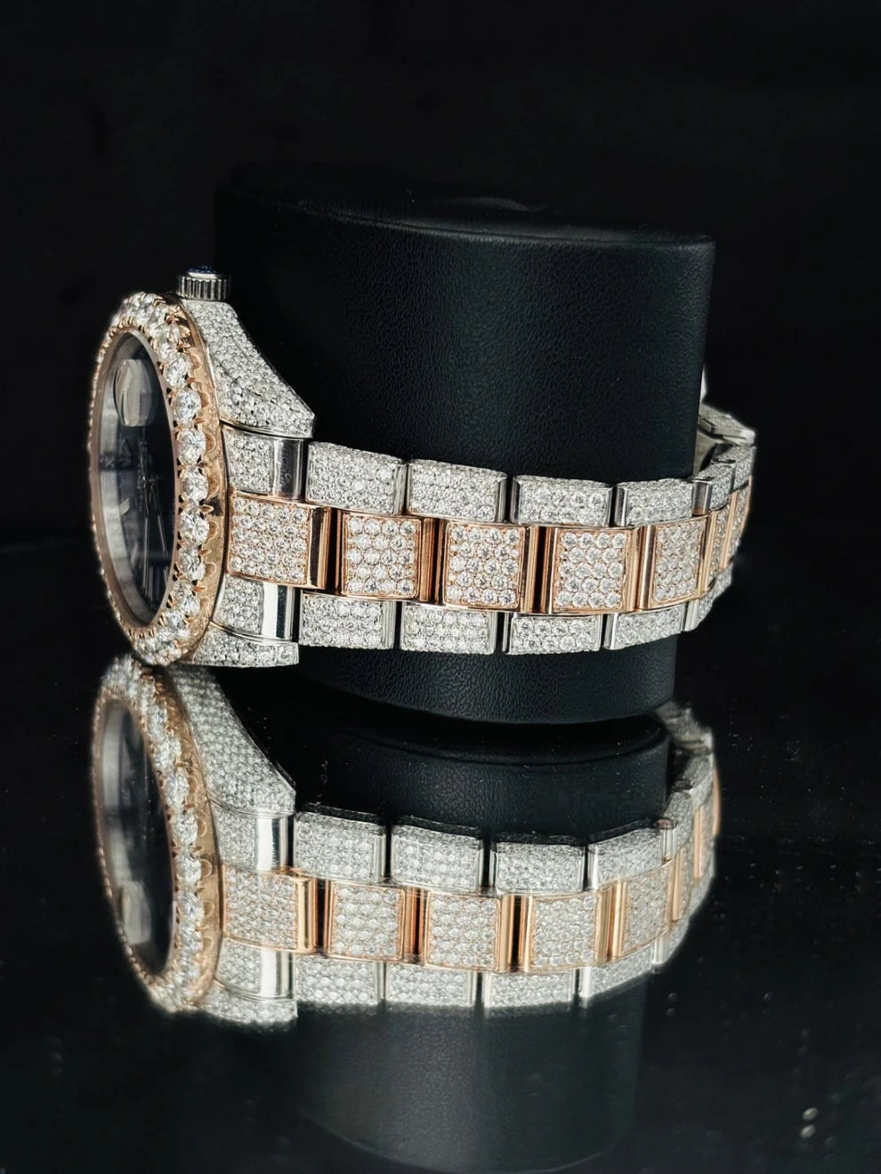 Dual Tone White Bar Bust Down Moissanite Automatic Watch