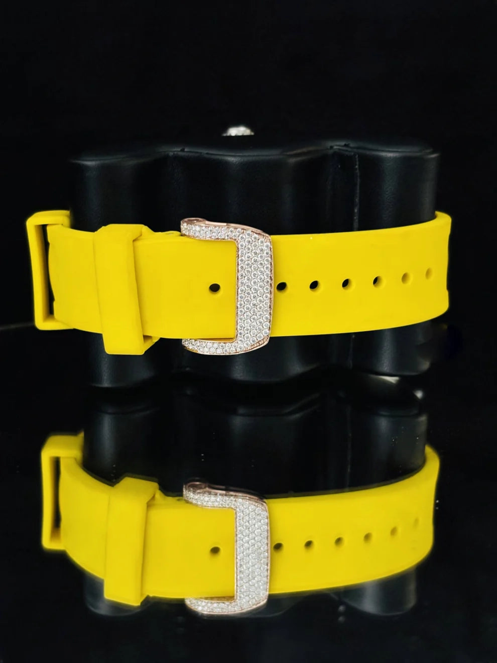 Skeleton Dial Yellow Rubber Strap Moissanite Watch For Men