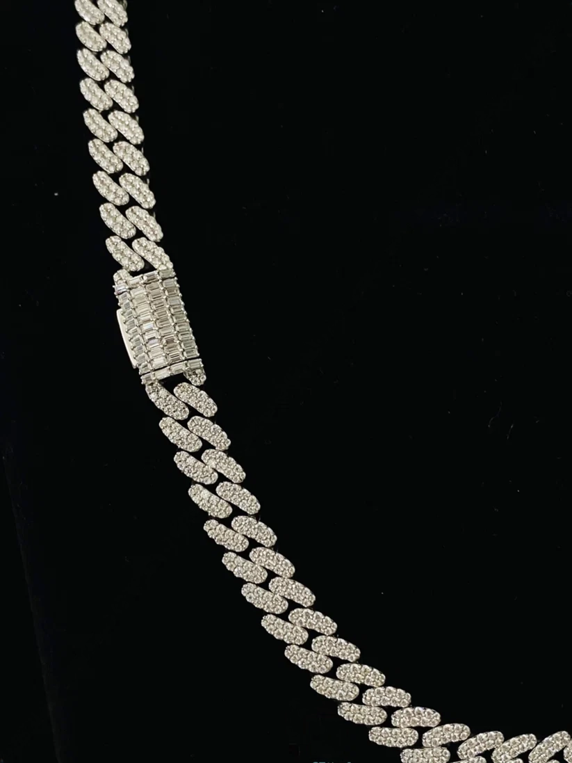 side view of the Sterling silver diamond Cuban link chain with iced out lock clasp