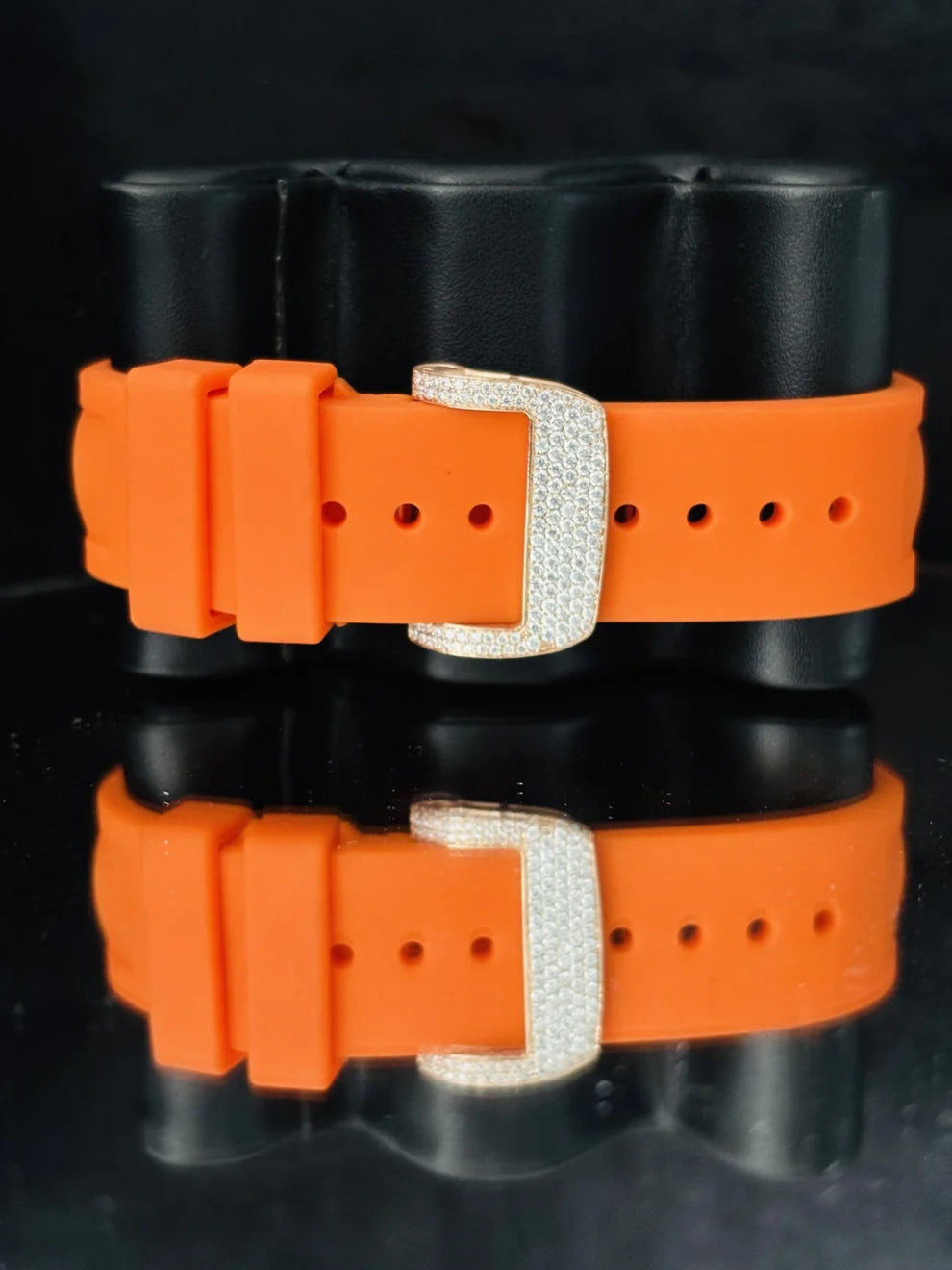 Orange Silicon Strap Skeleton Dial Moissanite Watch