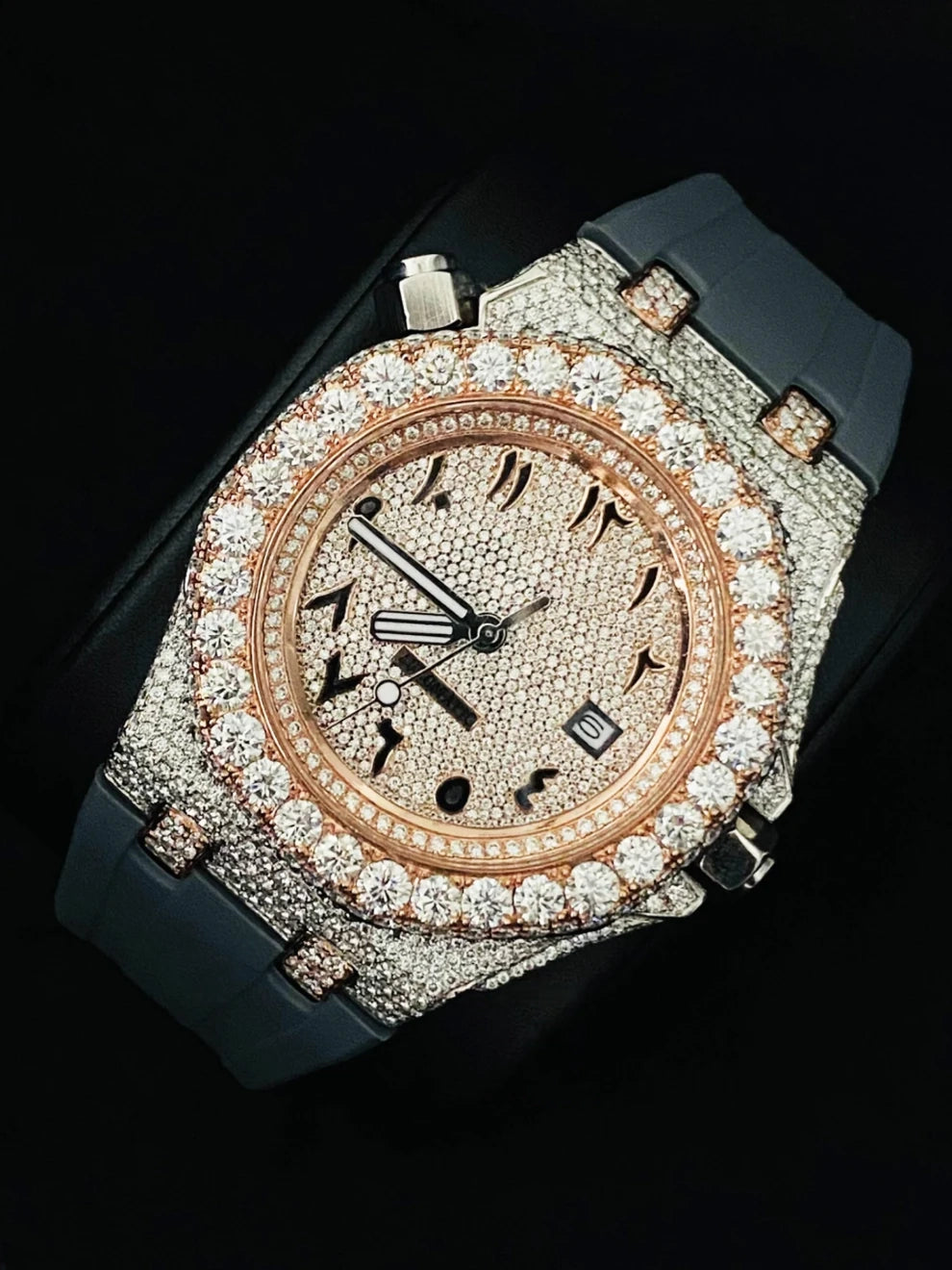 Arabic Number Big Bezel Face Dial Moissanite Watch