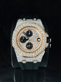 Black Rubber Straps Chronograph Moissanite Iced Out Watch