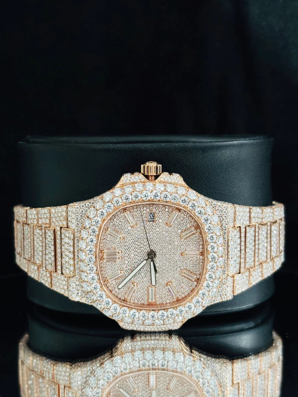 Fully Studded Bust Down Baguette Bar Moissanite Watch