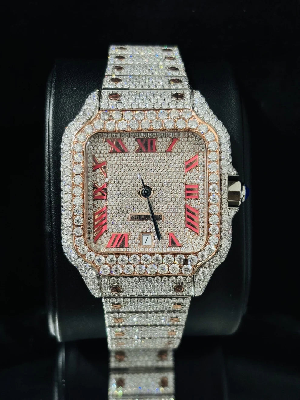 Dual Tone fully Studded Roman Number Moissanite Watch