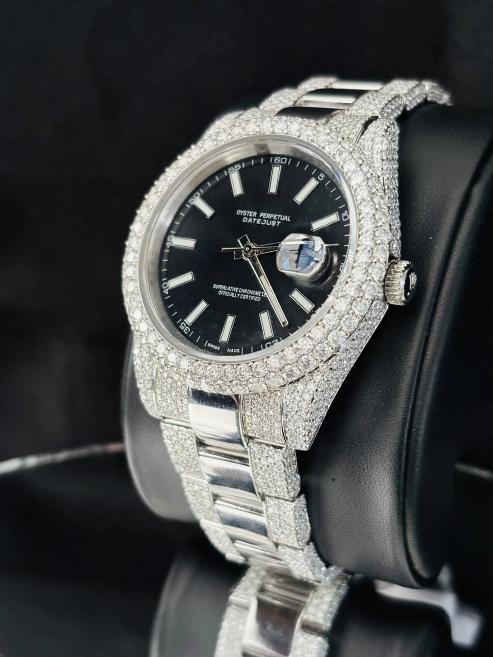 41MM Men Luxury Black Dial Iced Moissanite Watch