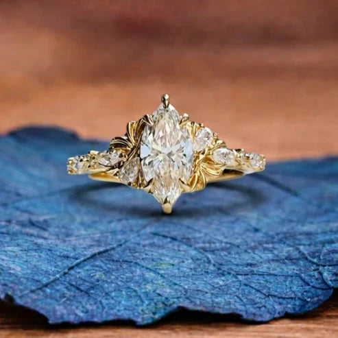 Marquise Cut Lab Grown Engagement Ring Art deco Wedding Ring