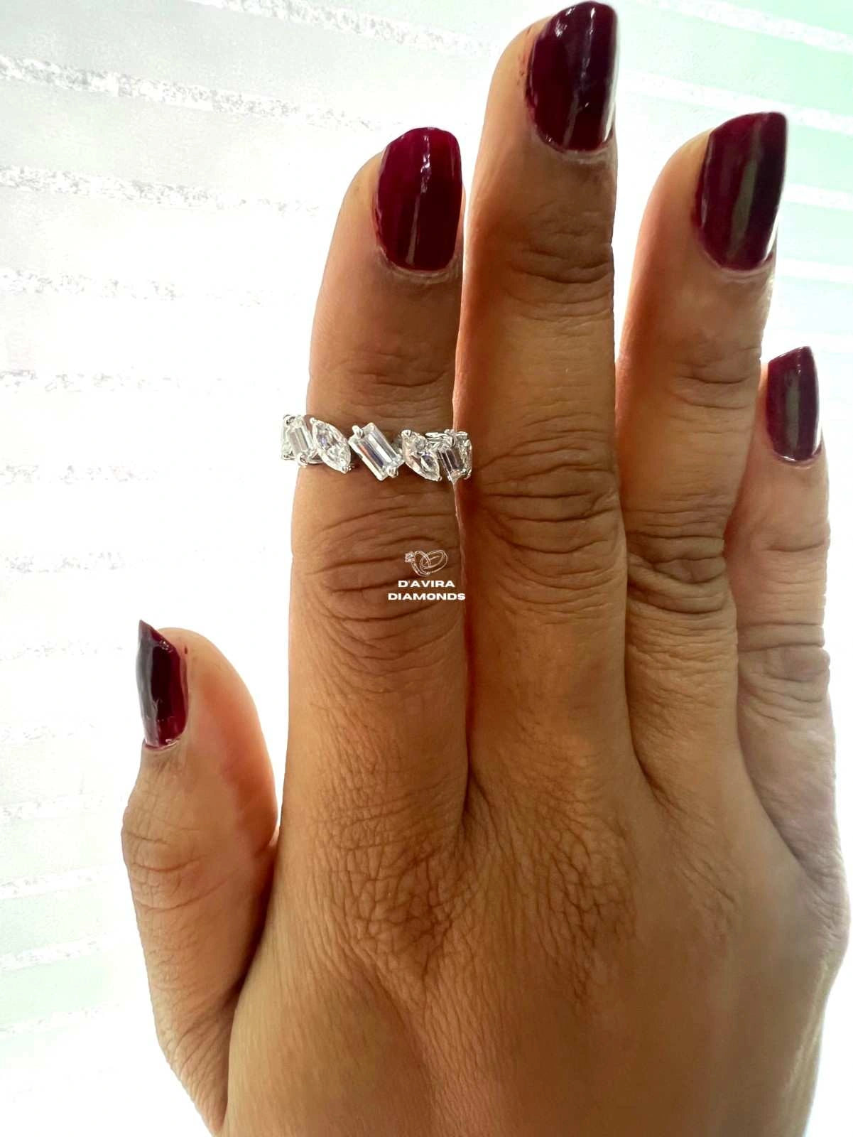 Marquise And Baguette Cut Lab Diamond Half Eternity Band