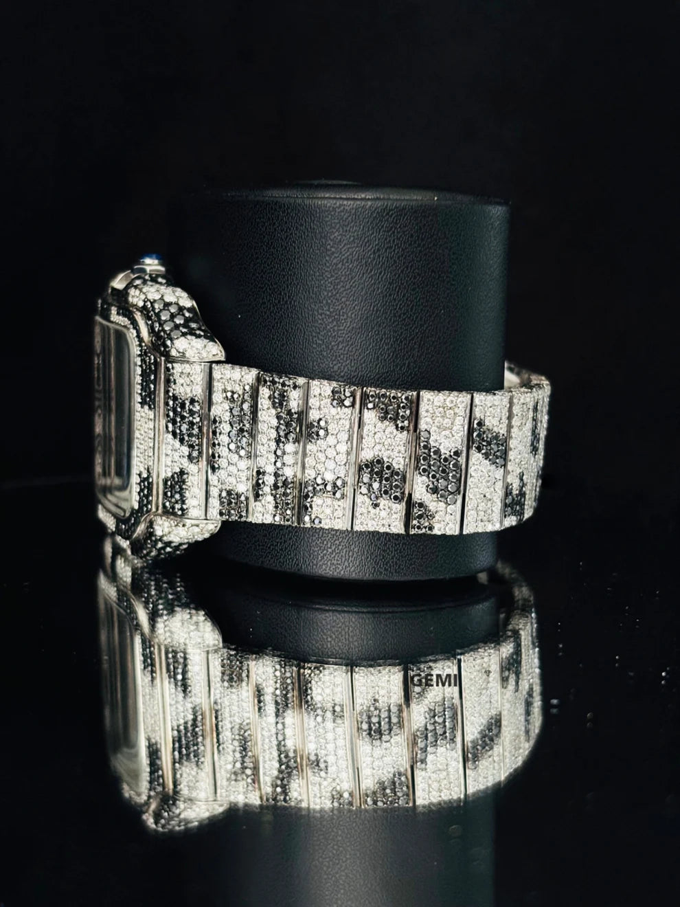 Roman Number Black & White Camo Style Moissanite Watch