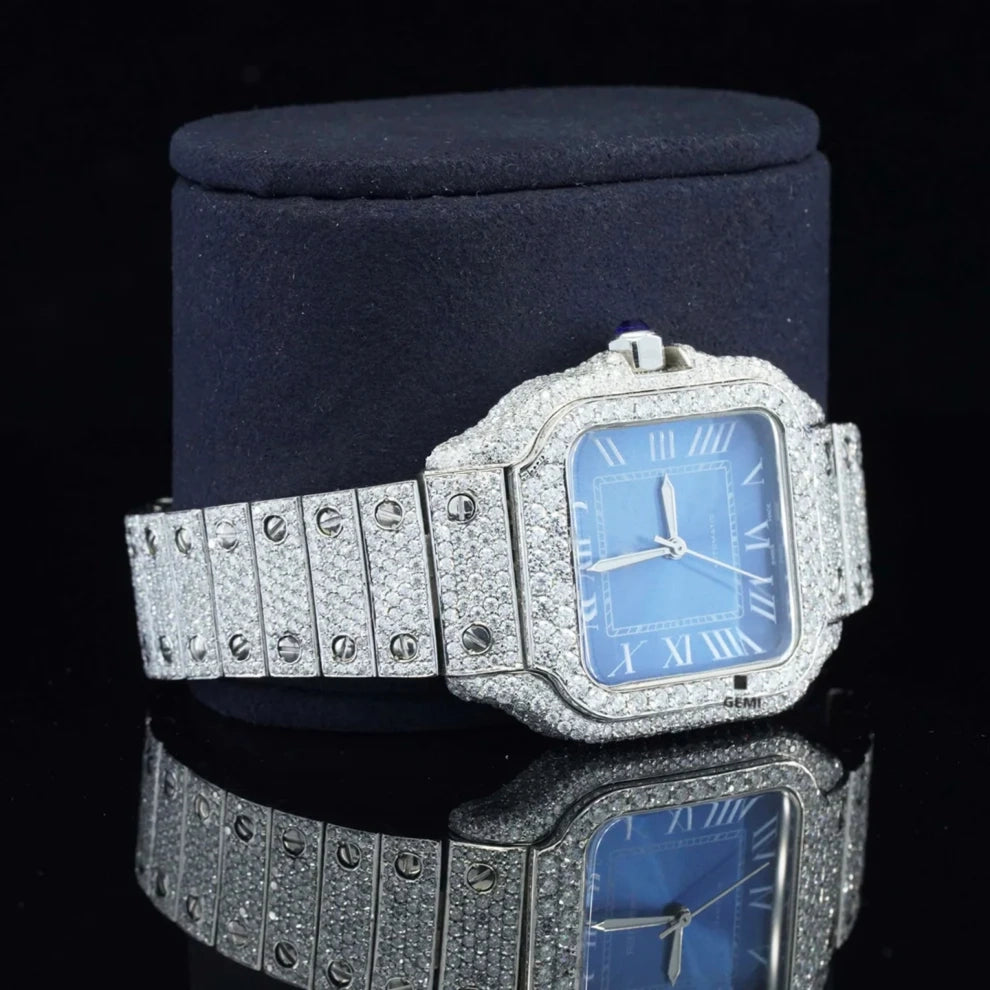 Men's Blue Dial VVS Moissanite Hip Hop Rapper Watch