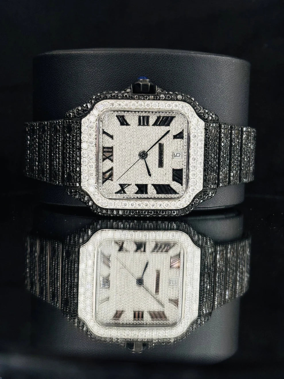 41MM White & Black Diamond Bust Down Moissanite Watch