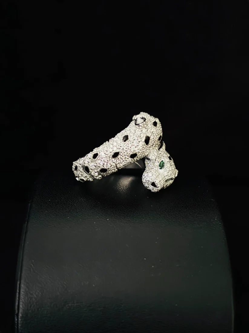 Luxury diamond panther wrap bracelet with black onyx and emeralds