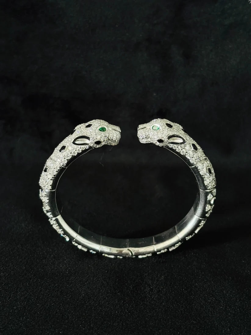 925 Silver Moissanite Iced Double Head Panther Bracelet For Men