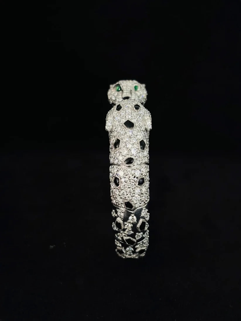 925 Silver Moissanite Iced Double Head Panther Bracelet For Men