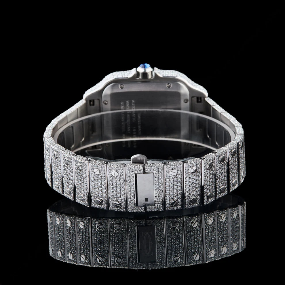 41MM Pink Dial Studded Moissanite Roman Number Watch