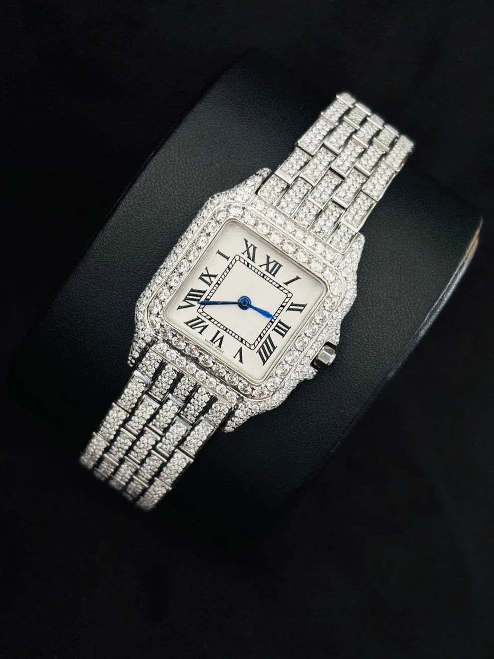 38MM White Dial Iced Out Moissanite Womens Watch