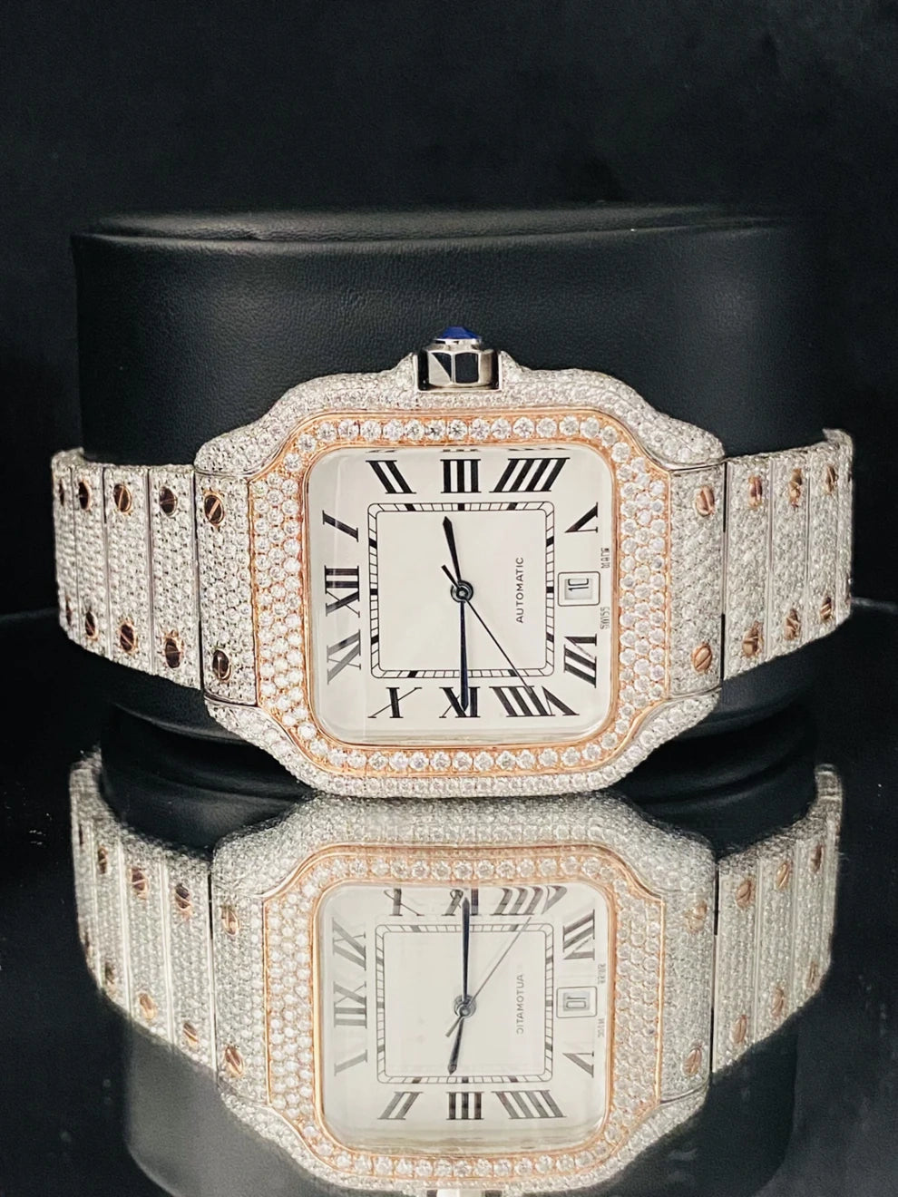 Two Tone Rose Gold Plated VVS Moissanite Iced Out Watch